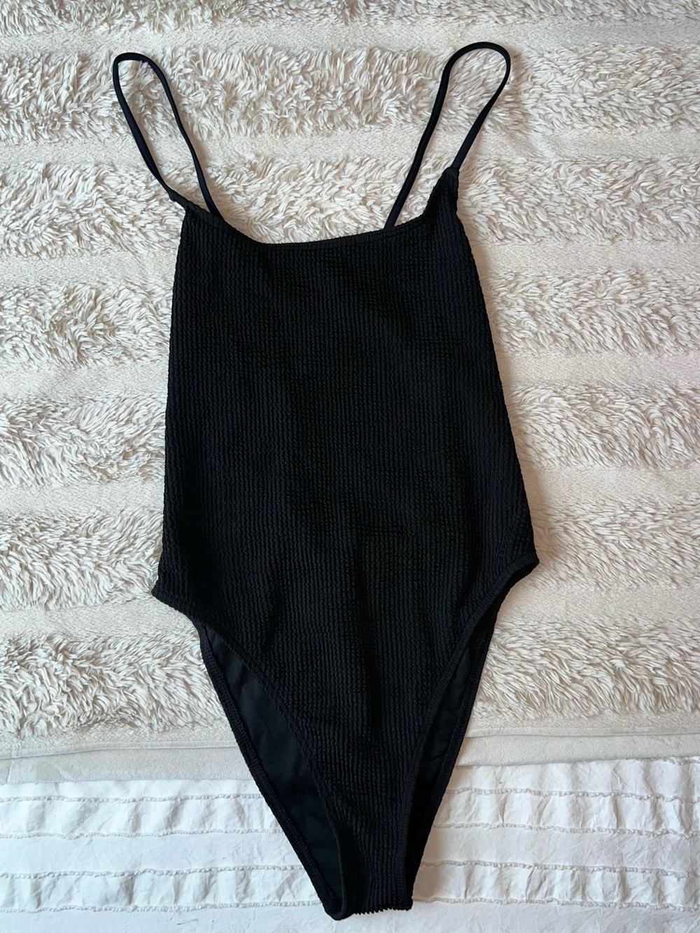 NWOT South Beach (ASOS) Black Textured One-Piece Swimsuit - Classic Scoop Neck